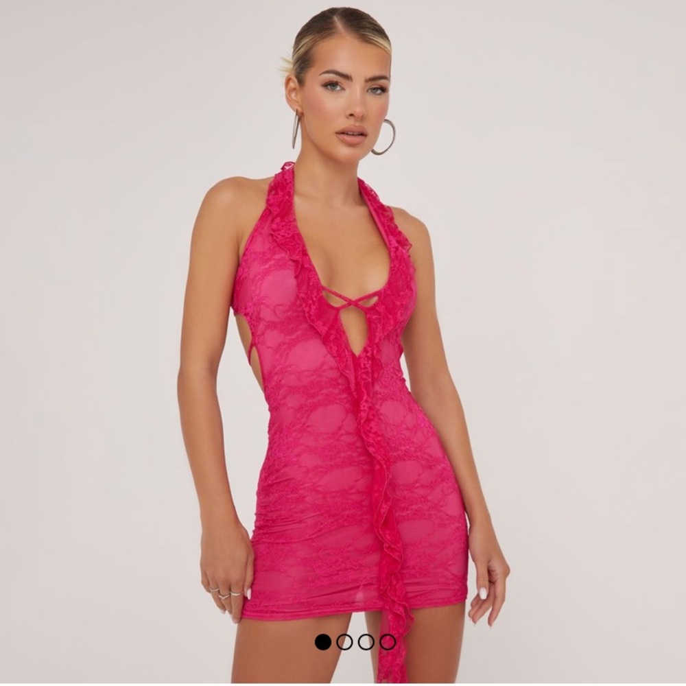 Ego shoes plunge halterneck frill detail mini bodycon dress